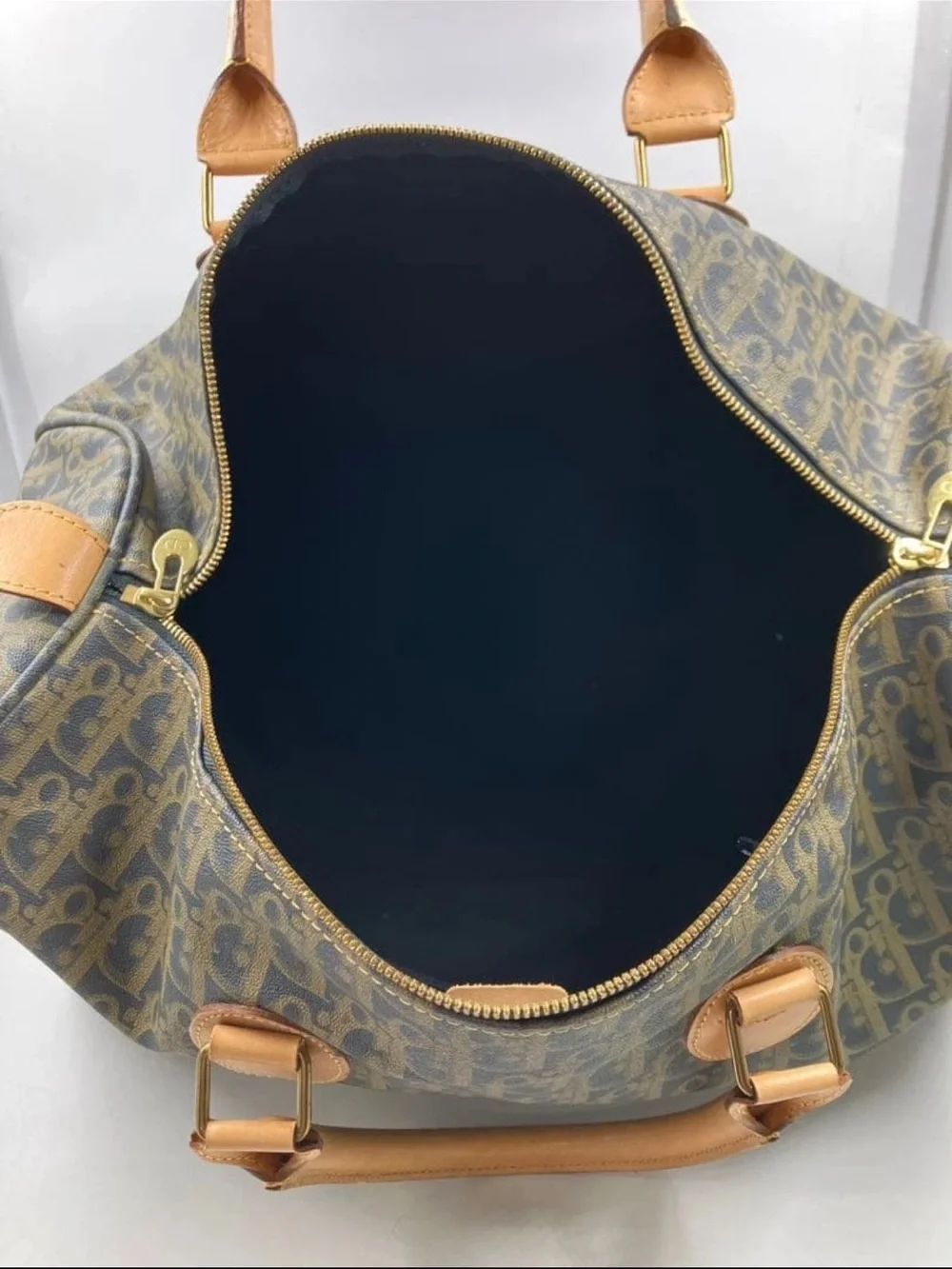 Dior Brown Monogram Satchel with Tan Leather Handles